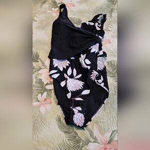 Floral Black One-Piece Swimsuit